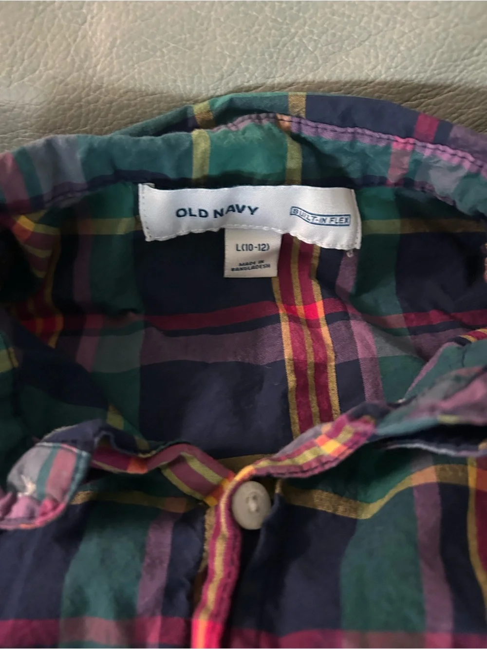 Old Navy Green and Navy Plaid Button-Down Shirt